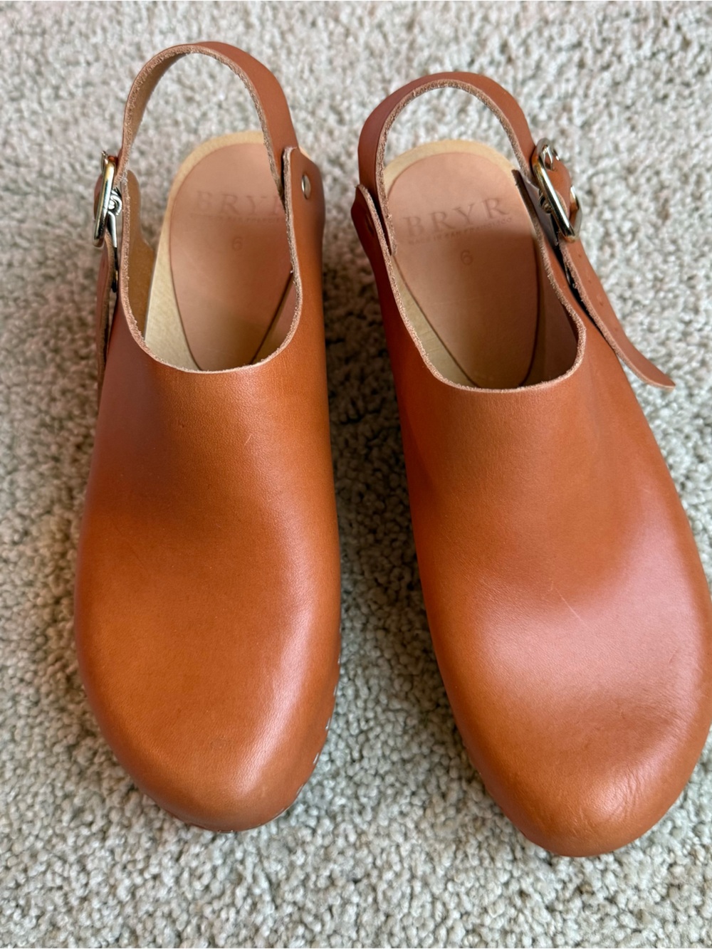 BRYR whiskey Leather Slingback block heel  Clog - Women's